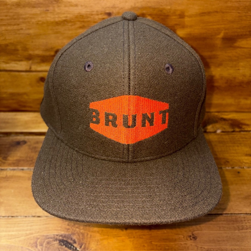 BRUNT Workwear Snapback Hat Mens OSFM Brown Orange Logo Flat Bill Cap